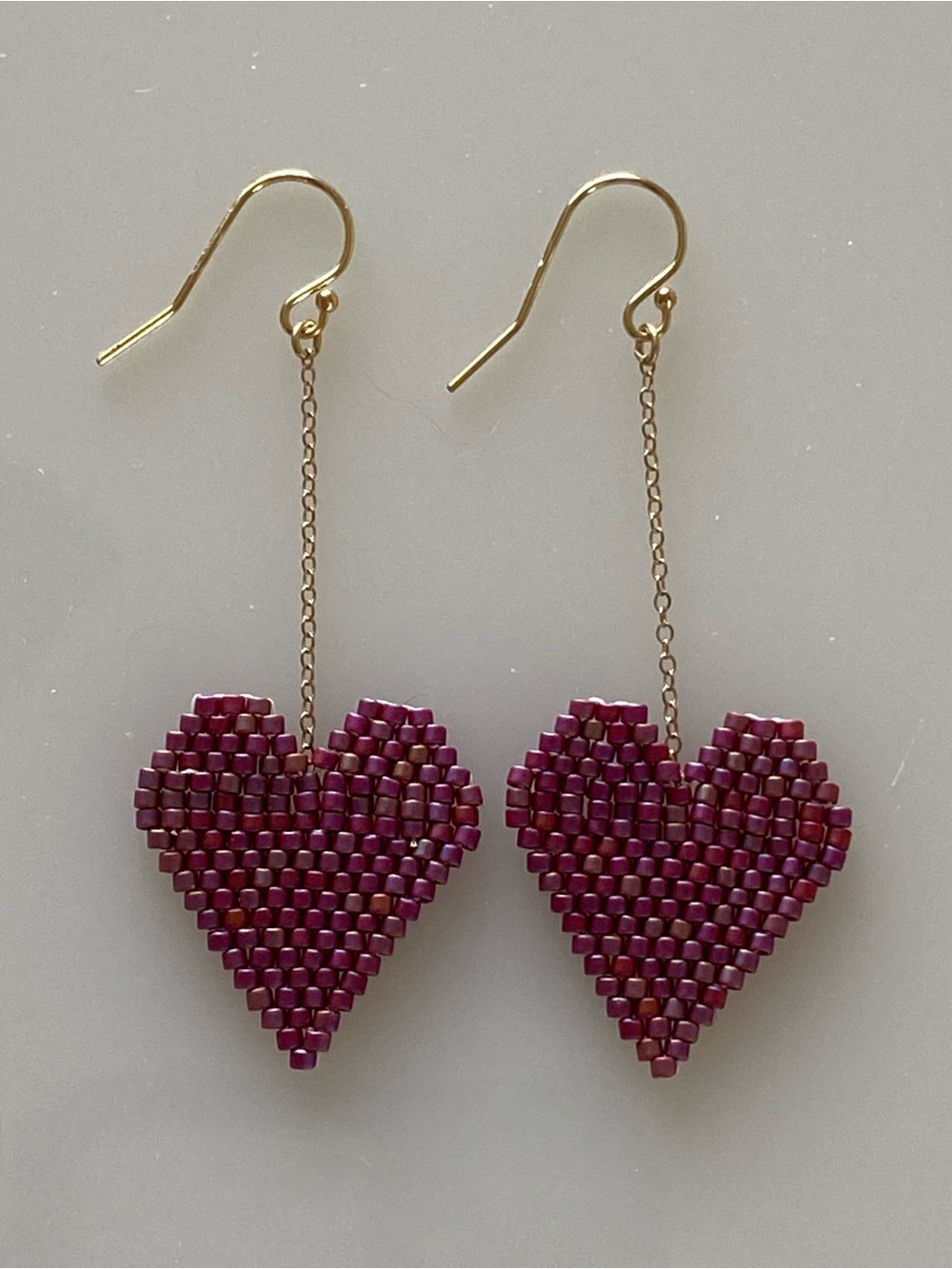 Seed Bead Handmade Heart Earrings